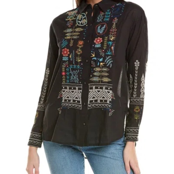Johnny Was Tops - JOHNNY WAS SCARA OVERSIZED YOKE SHIRT XS BOHO FESTIVAL HIPPIE URBAN ECLECTIC